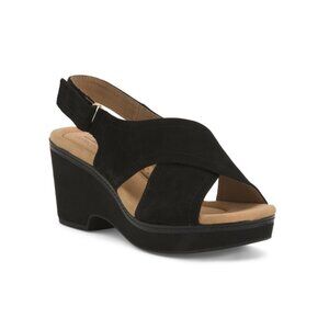 CLARKS Black Wide Suede Giselle Cove Comfort Wedge Sandals